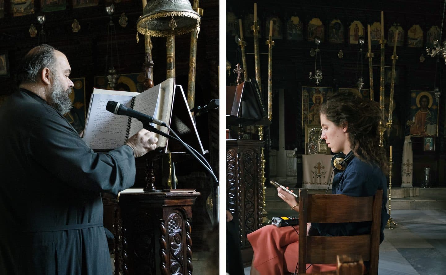 Angela Tisner and father Jorge — recording Byzantine chants